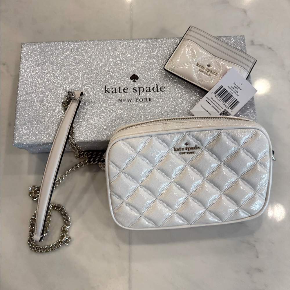 NWT Kate Spade Quilted Patent Leather Boxed Crossbody Card Case Set